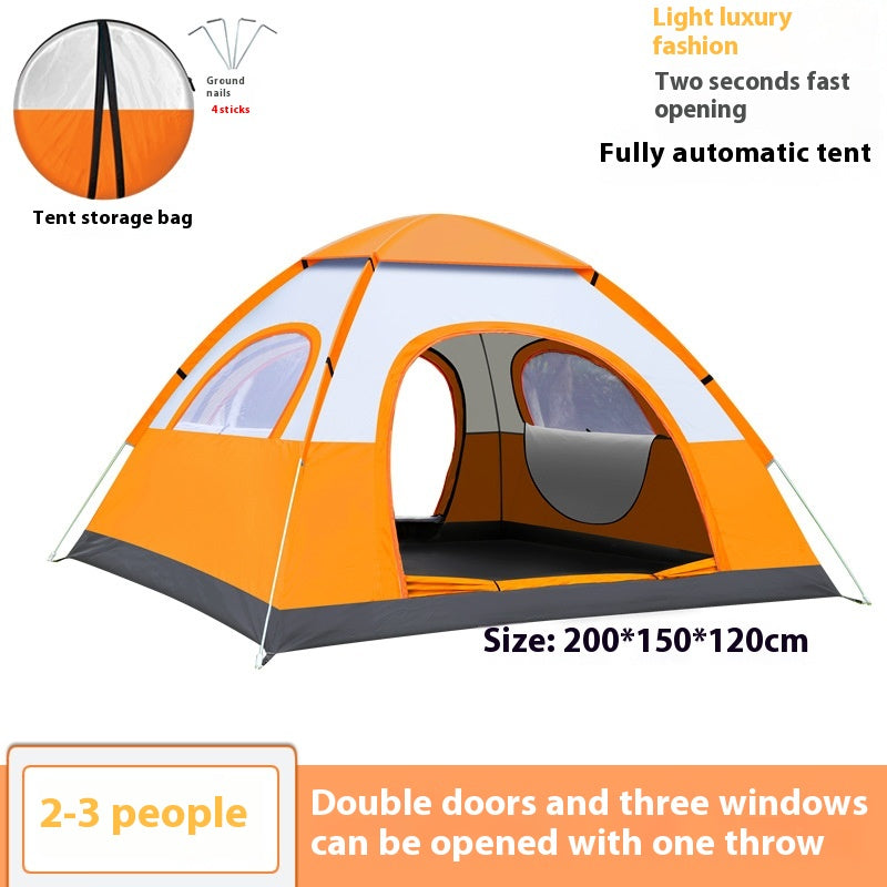 Outdoor camping fully automatic portable folding camping tent 3-4 people beach tent speed open double camping full set