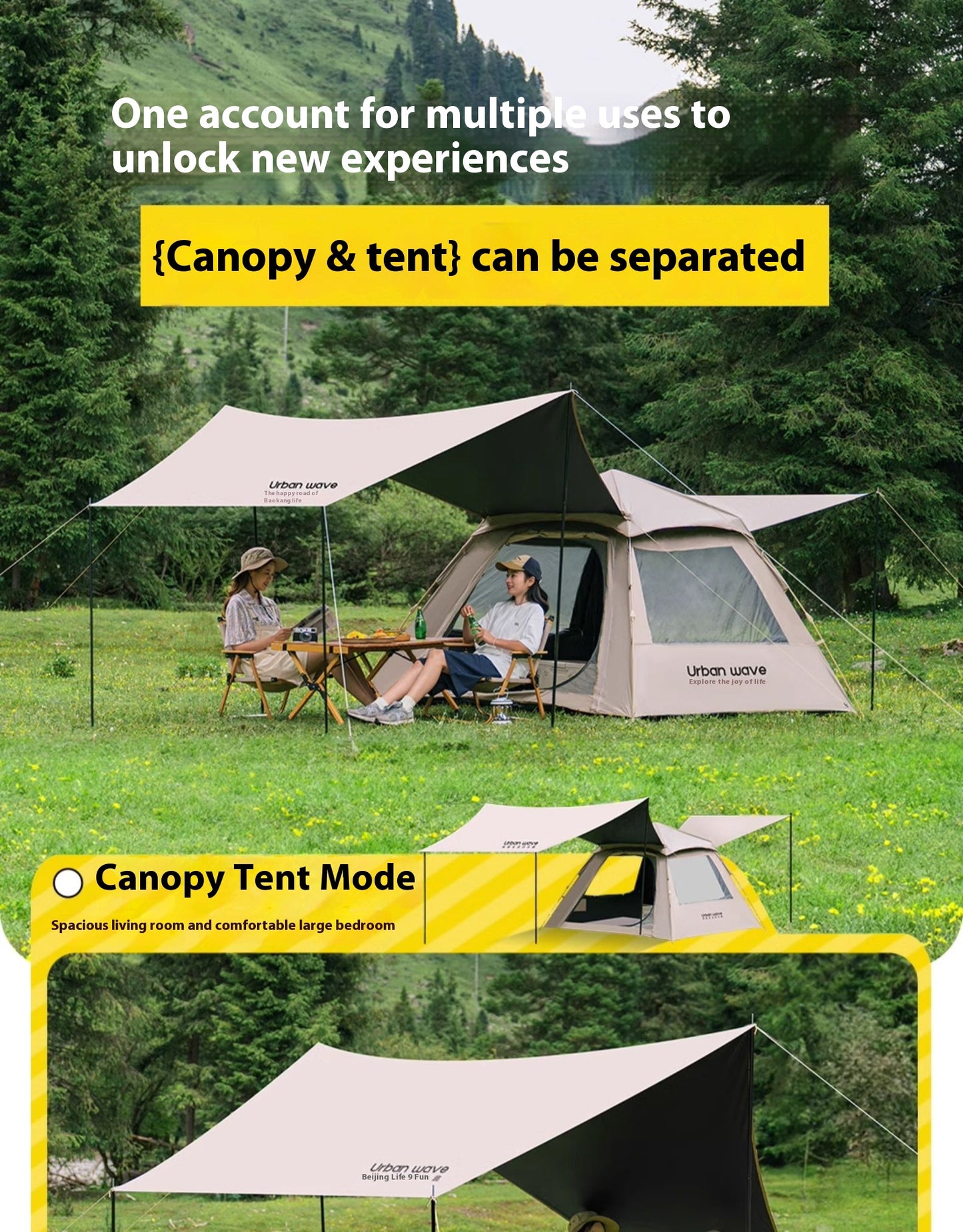 Tent outdoor camping foldable portable black vinyl canopy integrated automatic rain outdoor camping equipment full set