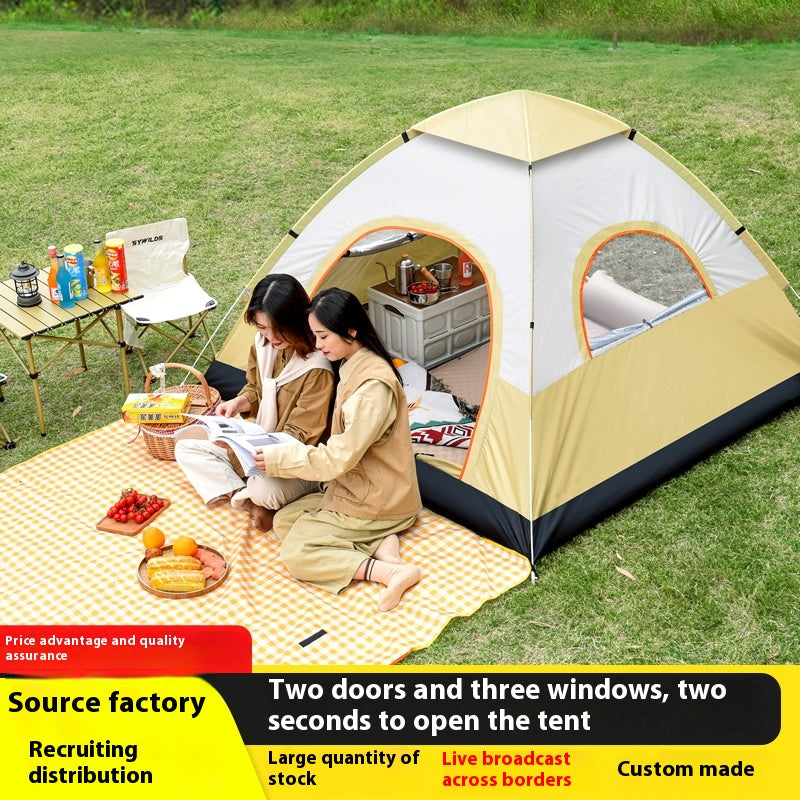 Outdoor camping fully automatic portable folding camping tent 3-4 people beach tent speed open double camping full set