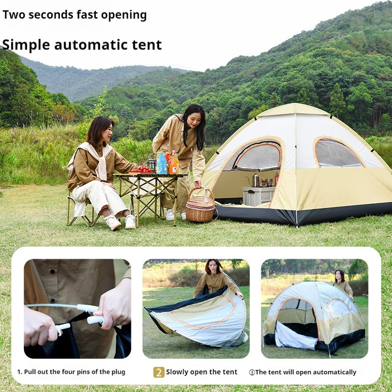 Outdoor camping fully automatic portable folding camping tent 3-4 people beach tent speed open double camping full set