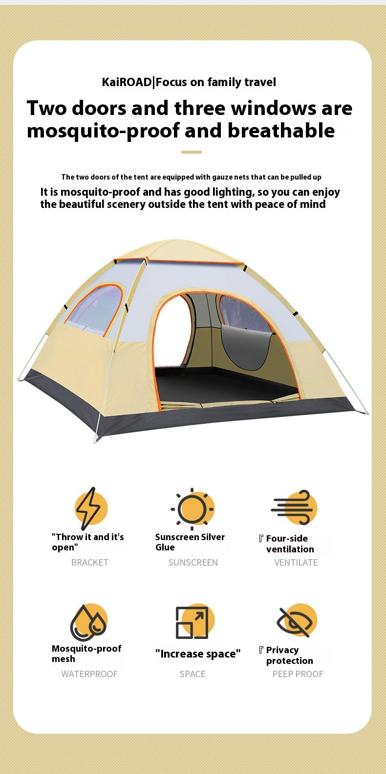 Outdoor camping fully automatic portable folding camping tent 3-4 people beach tent speed open double camping full set