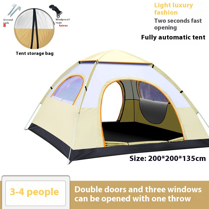 Outdoor camping fully automatic portable folding camping tent 3-4 people beach tent speed open double camping full set