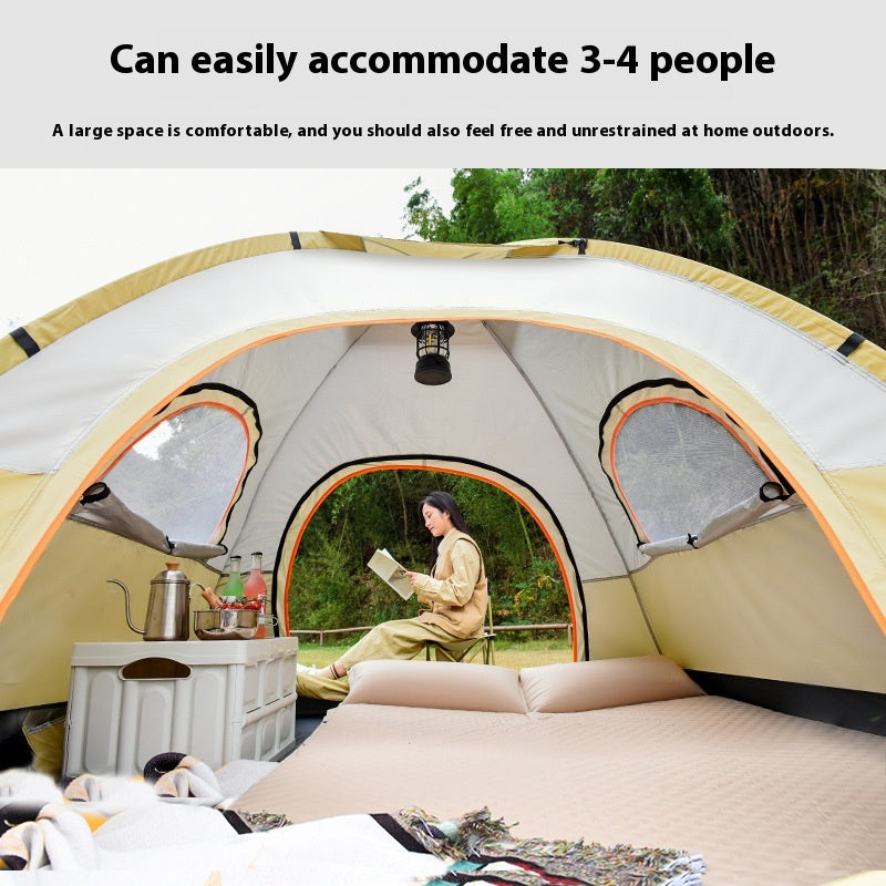 Outdoor camping fully automatic portable folding camping tent 3-4 people beach tent speed open double camping full set