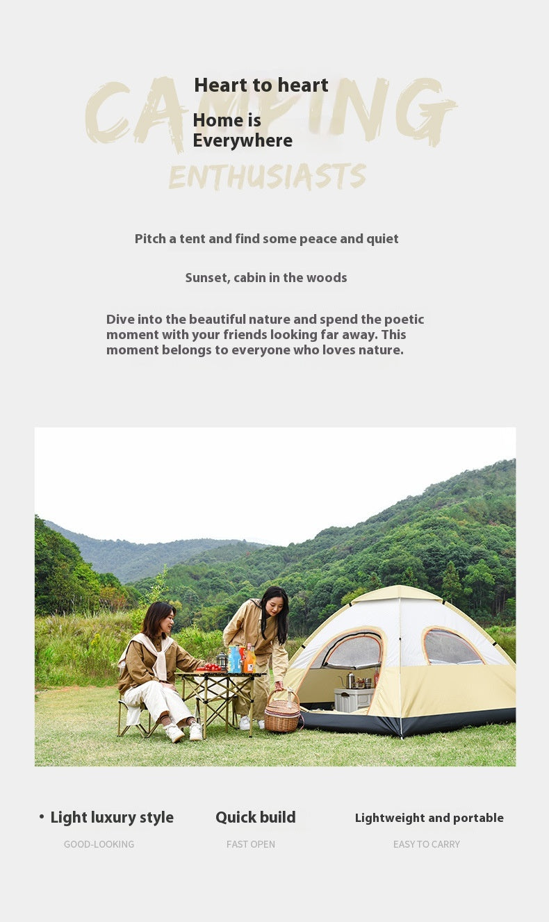 Outdoor camping fully automatic portable folding camping tent 3-4 people beach tent speed open double camping full set