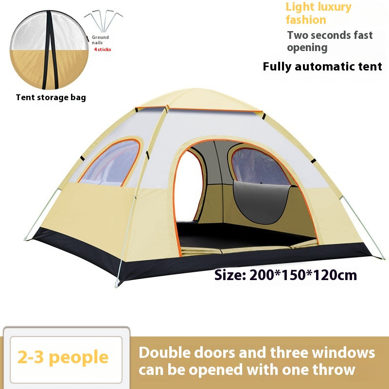 Outdoor camping fully automatic portable folding camping tent 3-4 people beach tent speed open double camping full set