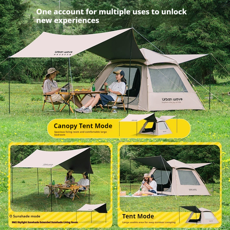 Tent outdoor camping foldable portable black vinyl canopy integrated automatic rain outdoor camping equipment full set