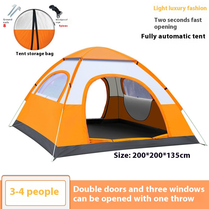 Outdoor camping fully automatic portable folding camping tent 3-4 people beach tent speed open double camping full set